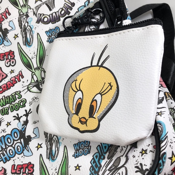 Looney Tunes All Over Print Faux Leather 10.5" Women’s White Mini Backpack. - Picture 10 of 15